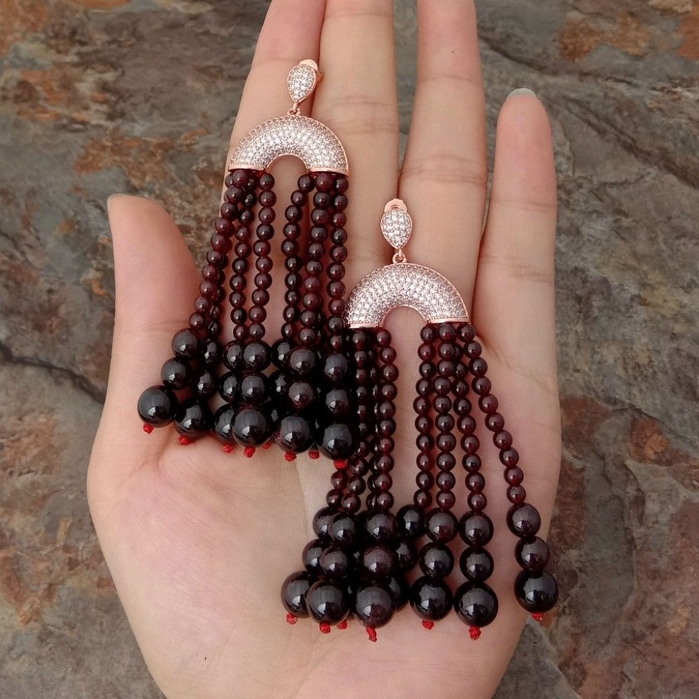 SOLD 18kt Pink Gold Vermeil Garnet Earrings